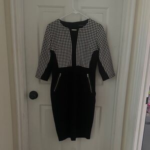 Elegant Black and White Houndstooth Dress